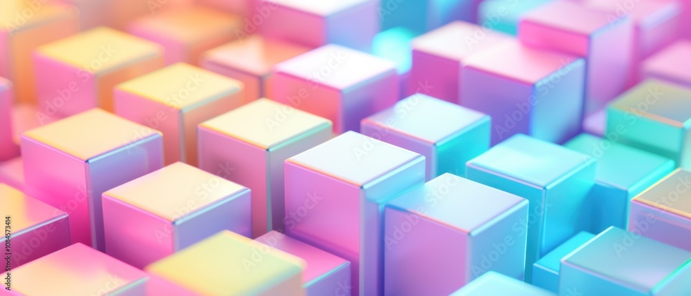 A vibrant arrangement of glossy, pastel-colored cubes creating a dynamic visual effect. A vibrant arrangement of glossy, pastel-colored cubes creating a dynamic visual effect.