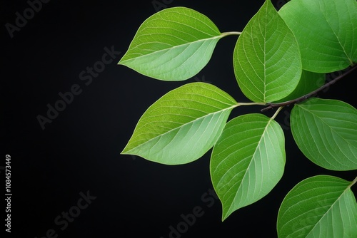 Lush green leaves spread beautifully on a dark background during a warm sunny day