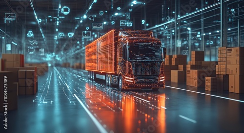 Miniature truck in logistics setting for healthcare and emergency supply chain concepts.