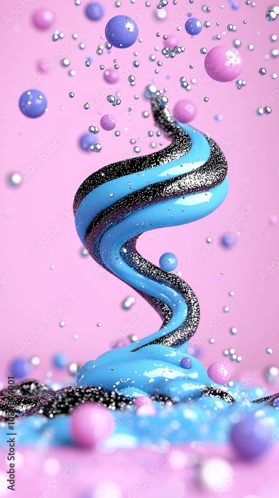 Abstract 3D Design with Glitter Blue Pink and Silver Spheres Abstract 3D Design with Glitter Blue Pink and Silver Spheres