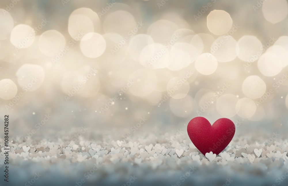 A red felt heart surrounded by white decorative hearts with a soft bokeh background for romance A red felt heart surrounded by white decorative hearts with a soft bokeh background for romance