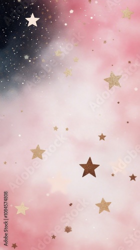 Colorful stars in various sizes scattered on a pink background for celebration or decoration