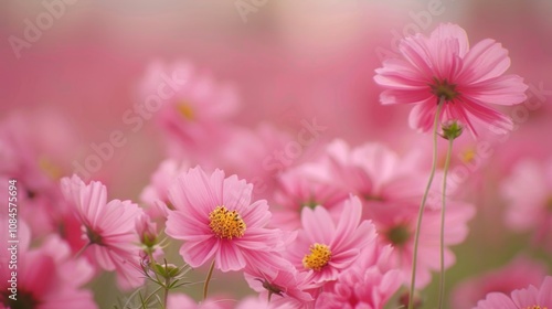 A field of pink flowers with a blurred background, perfect for use in editorial or commercial projects