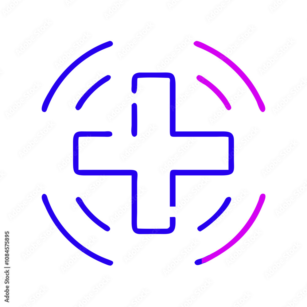 Fototapeta premium Stylish icon of a medical cross symbol in blue and purple gradient representing healthcare