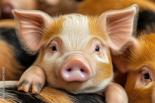 A group of pigs lying together, a cozy scene photo