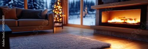 Wallpaper Mural 2d animated fireplace in cabin living room, interior design Torontodigital.ca