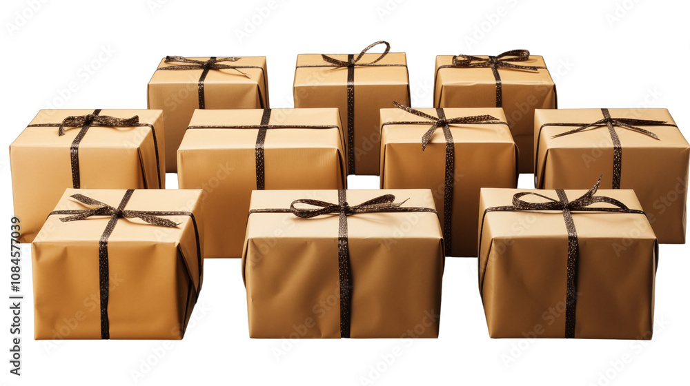 Fototapeta premium Various cardboard packaging boxes offering options for shipping and storage needs, isolated on transparent background.