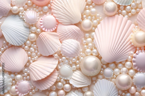 Pastel Seashells and Pearls Background, Pastel Seashells and Pearls Wallpaper, Pastel Pearls Background, Pastel Seashells Wallpaper, AI Generative