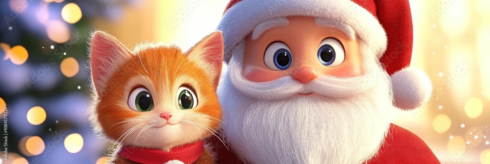 Fototapeta premium 3D animated cartoon santa with kitten