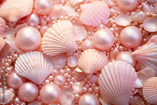 Pink Pearls and Seashells background, Pink Pearls and Seashells Wallpaper, Pink Pearls Background, Light Pink Seashells Wallpaper, AI Generative