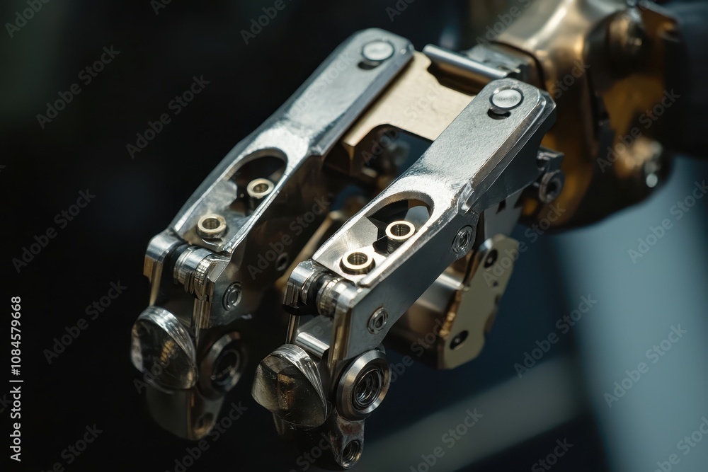 Close-up View of a Robotic Mechanical Hand with Precision Engineering and Intricate Details, Showcasing Advanced Technology and Innovative Design for Future Manufacturing Applications Close-up View of a Robotic Mechanical Hand with Precision Engineering and Intricate Details, Showcasing Advanced Technology and Innovative Design for Future Manufacturing Applications