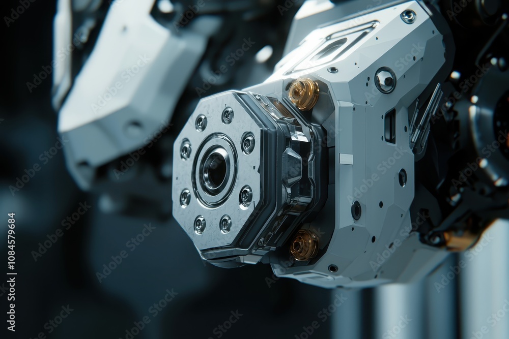 Close-Up of Advanced Robotic Mechanism Featuring Intricate Details, High-Tech Components, and Precision Engineering for Modern Robotics and Automation Applications Close-Up of Advanced Robotic Mechanism Featuring Intricate Details, High-Tech Components, and Precision Engineering for Modern Robotics and Automation Applications