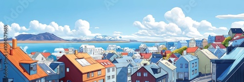 2D animated cartoon reykjavik, iceland 