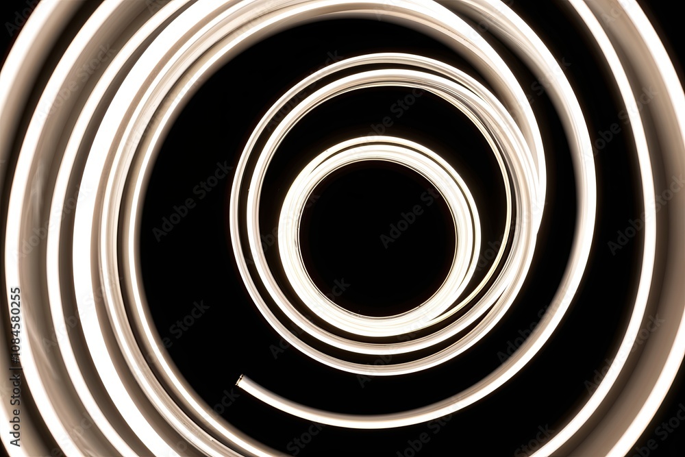 Vibrant Three Dimensional Spiral of Moving Light Strands on Dark Background Vibrant Three Dimensional Spiral of Moving Light Strands on Dark Background