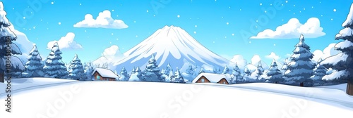 2D animated cartoon of niseko united, japan ski resort photo