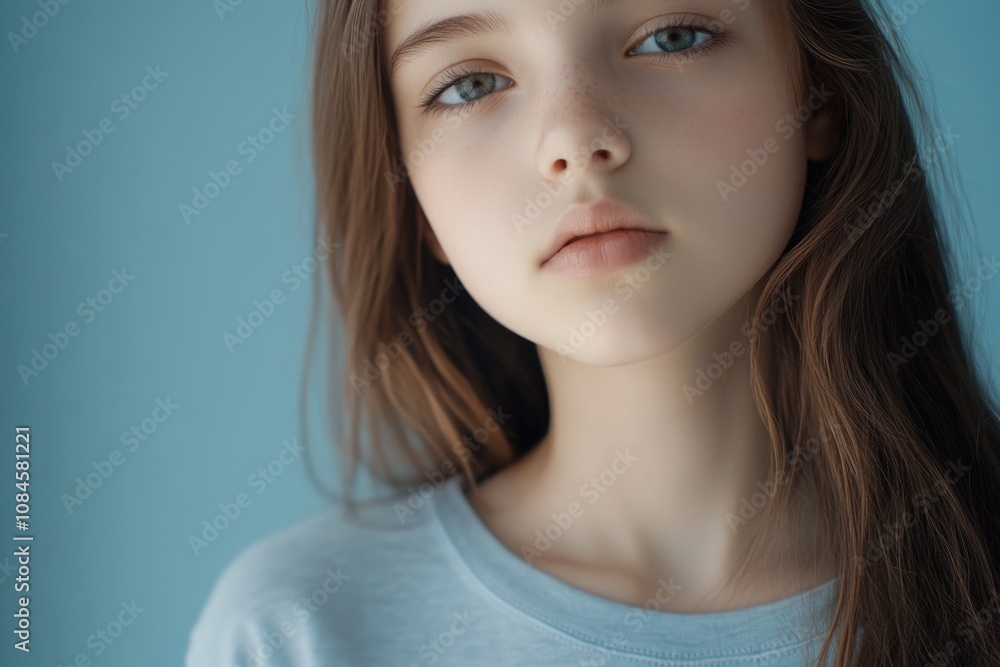 A close-up shot of a young girl with long, flowing hair A close-up shot of a young girl with long, flowing hair