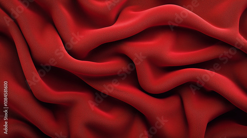 Abstract image of red fabric with intricate folds and textures, creating a flowing, soft appearance on a macro level photo