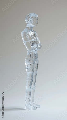 Elegant Transparent Sculpture of a Standing Figure in Profile, Showcasing Minimalist Beauty and Artistic Expression in a Contemporary Art Context