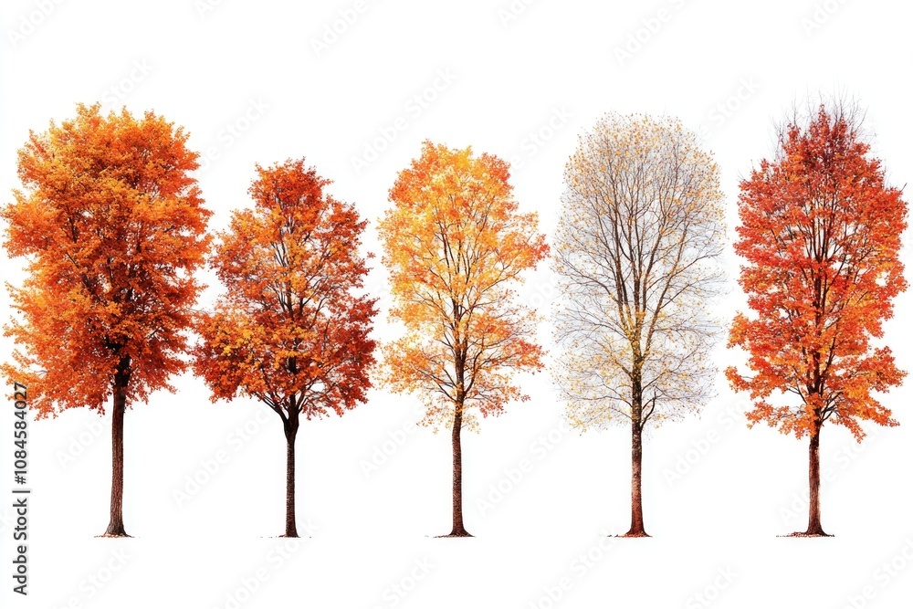 Fototapeta premium Row of trees with colorful foliage, suitable for autumn or nature-themed projects