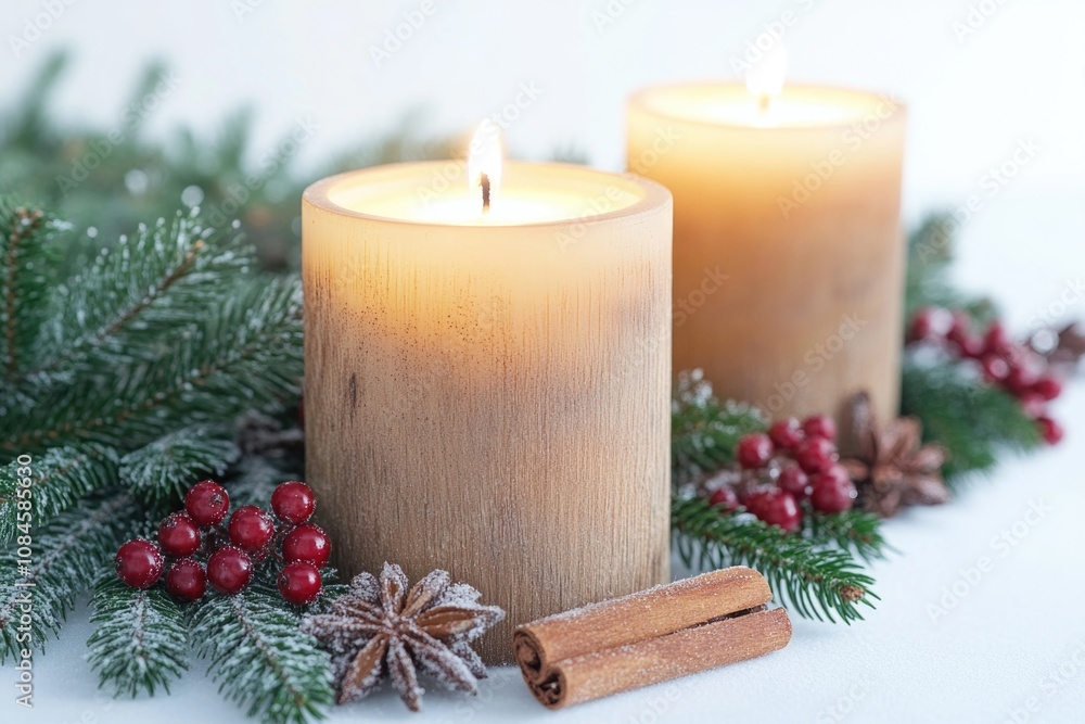 A pair of candles placed on a table with a simple, rustic setting A pair of candles placed on a table with a simple, rustic setting