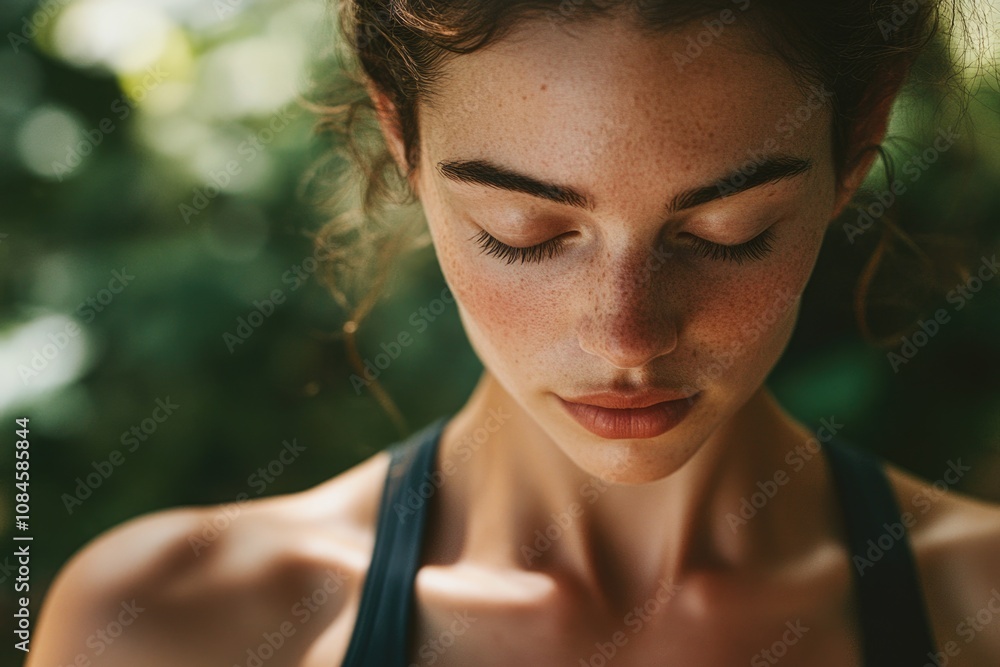 Φωτογραφία A close-up shot of a woman with her eyes closed, focused on the moment