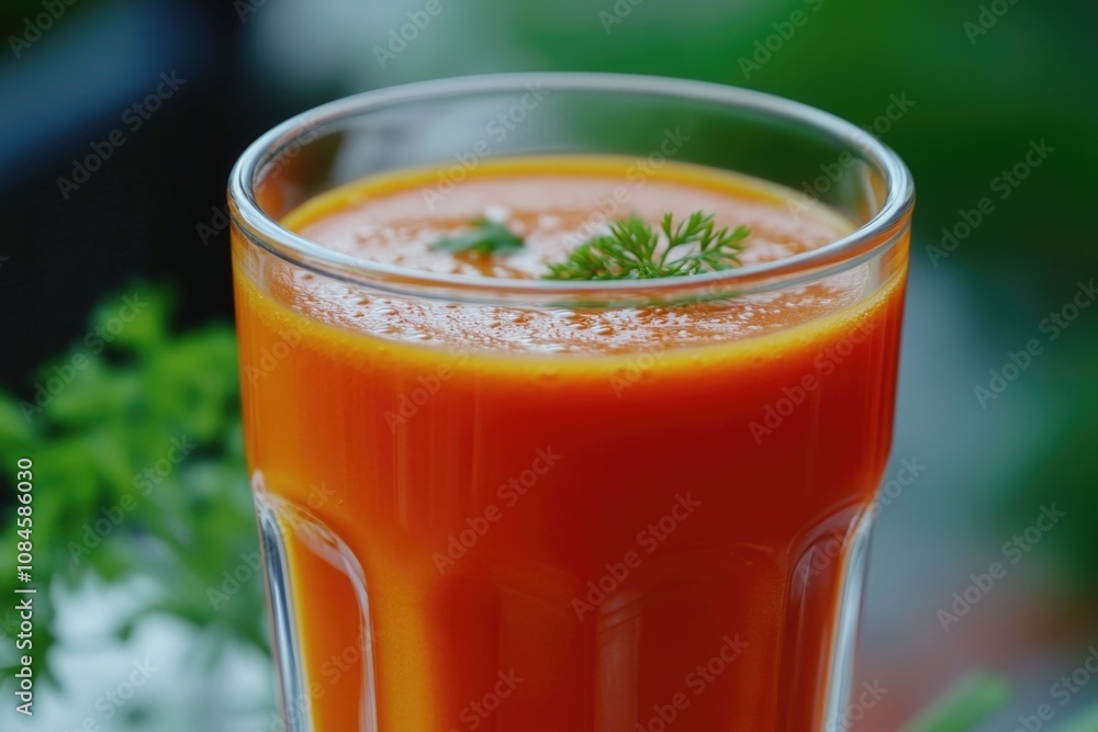 A glass of carrot juice sits on a table, ready for consumption A glass of carrot juice sits on a table, ready for consumption
