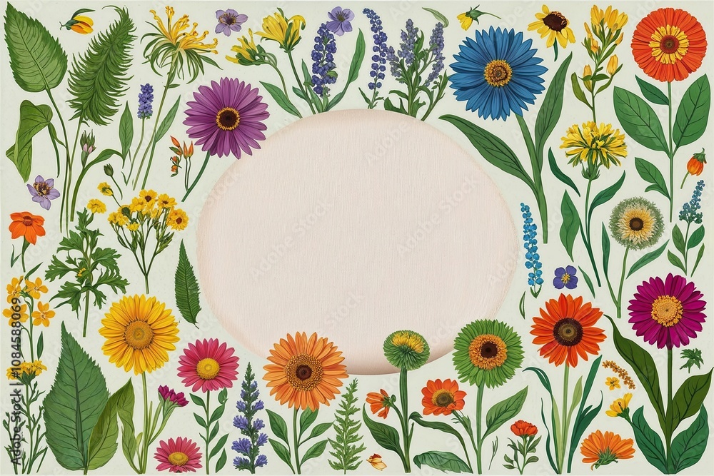 Obraz premium Vibrant Wildflower Art on Open Canvas Cutout Celebrating Nature and Biodiversity