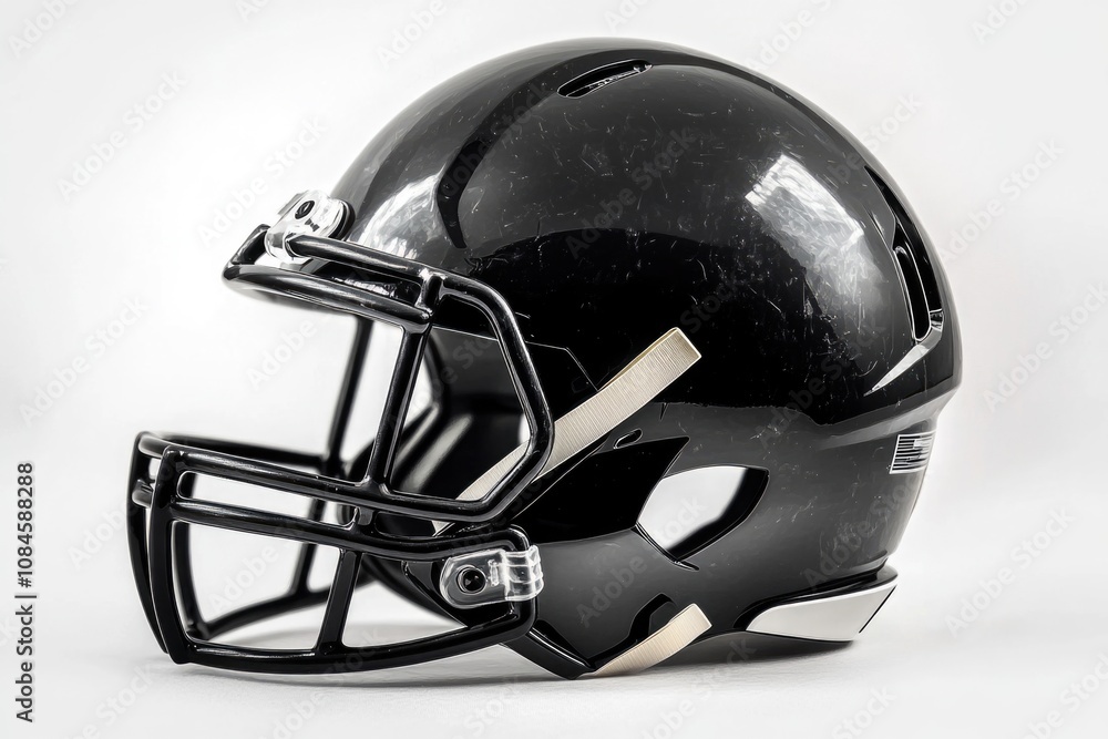 Fototapeta premium A black football helmet against a white background