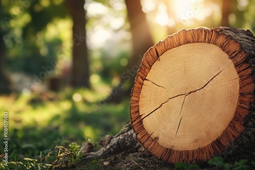 A close-up view of a tree stump growing in a lush green grass, with no other elements visible photo