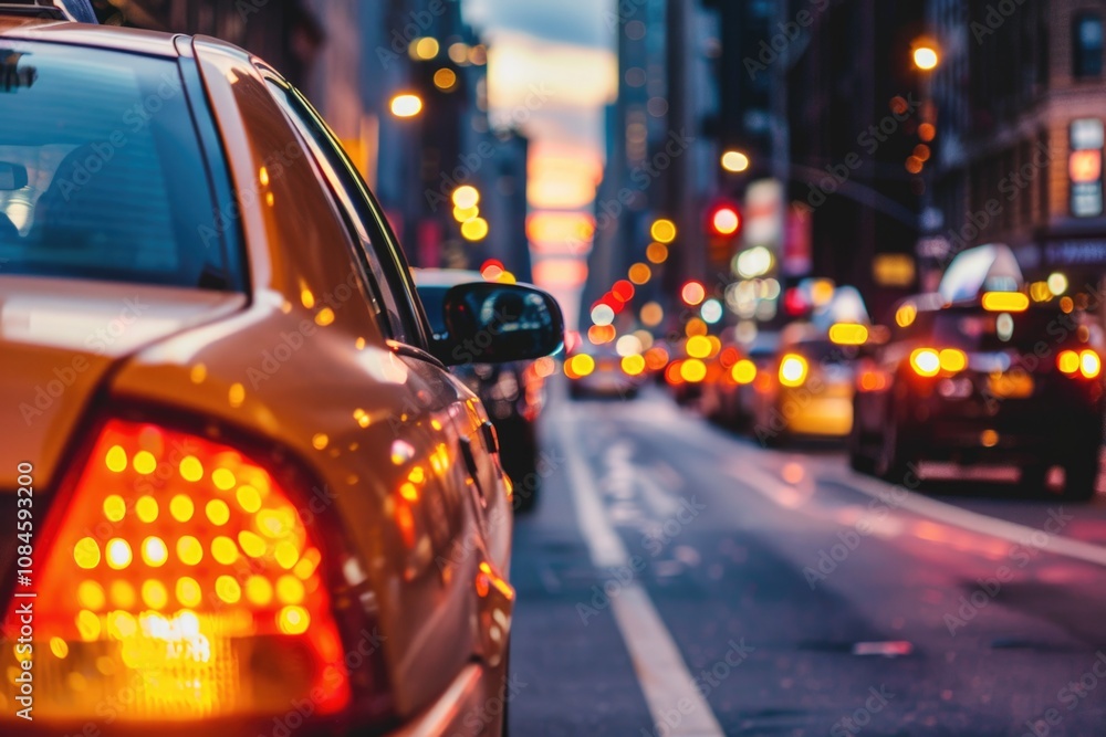 A street filled with traffic and tall buildings in the background A street filled with traffic and tall buildings in the background