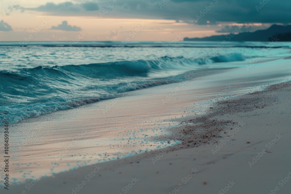 A single surfboard lies on the sandy beach shore, waiting for its next adventure A single surfboard lies on the sandy beach shore, waiting for its next adventure