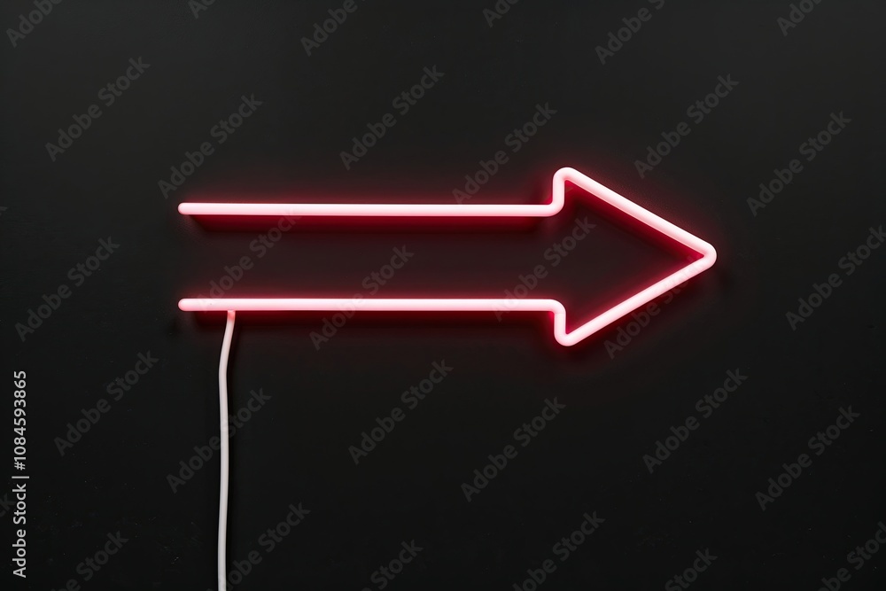 Three Dimensional Neon Arrow with Glowing Light Beams Pointing Right on Black Background Three Dimensional Neon Arrow with Glowing Light Beams Pointing Right on Black Background