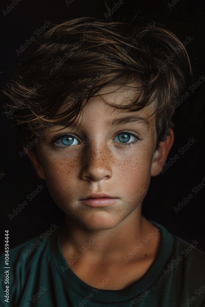 A young boy with distinctive freckles on his face, suitable for use in illustrations about childhood or family A young boy with distinctive freckles on his face, suitable for use in illustrations about childhood or family