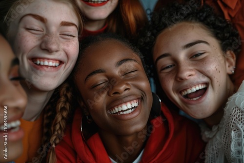 A group of happy girls laughing and smiling together