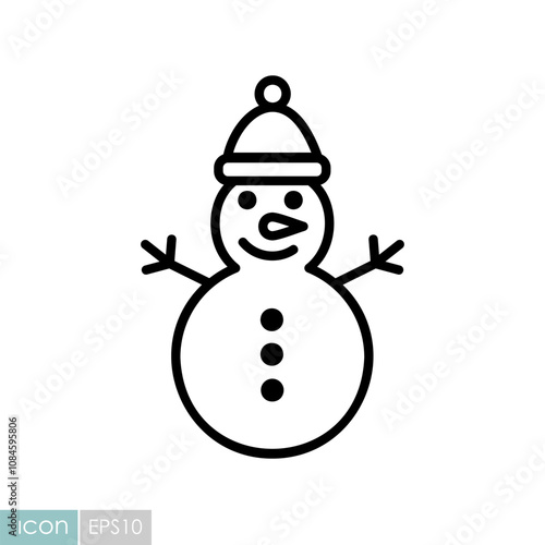 Happy winter snowman with hat vector icon