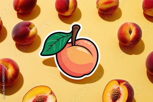 Vibrant Peach Sticker Design with Lively Colors on a Bright Background photo