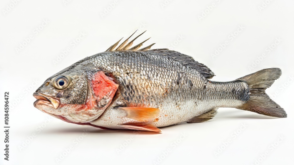 Fresh fish and other seafood isolated on white. seafood. Ultra realistic. Photorealistic hypermaximalist advertising photography hyper realistic fine detail Fresh fish and other seafood isolated on white. seafood. Ultra realistic. Photorealistic hypermaximalist advertising photography hyper realistic fine detail