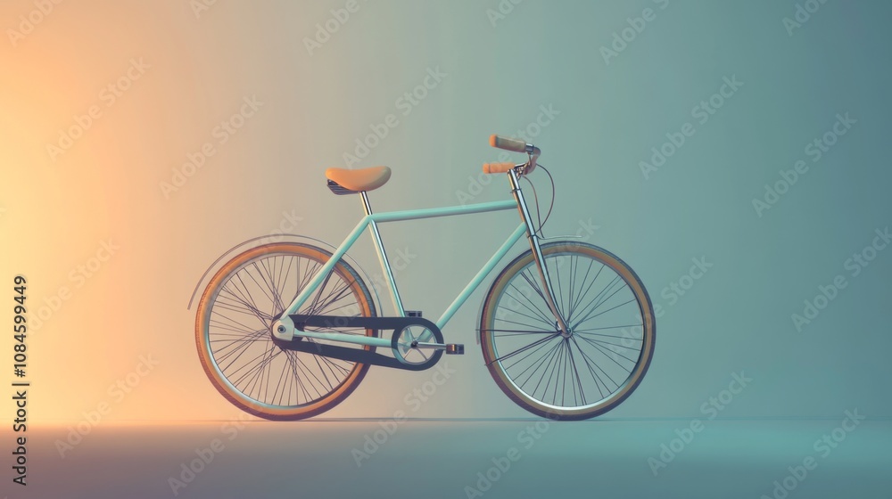 Fototapeta premium A white bicycle with brown tires and handlebars on a light blue background.