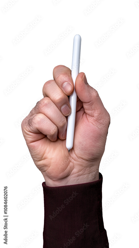 Hand holding a white stylus pen on transparent background Hand holding a white stylus pen on transparent background
