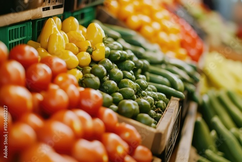 A colorful arrangement of fresh vegetables on display, great for food or health related concepts photo