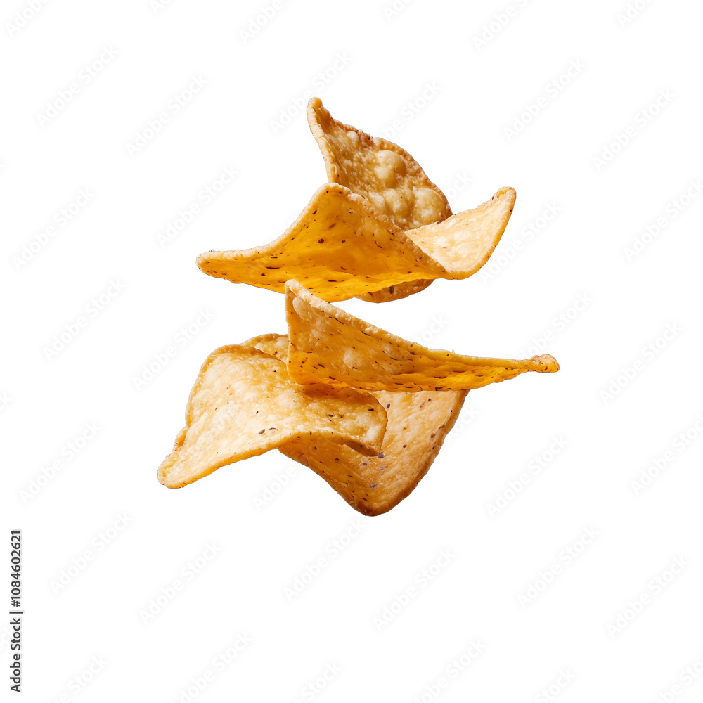Fototapeta premium Crispy tortilla chips floating against transparent background