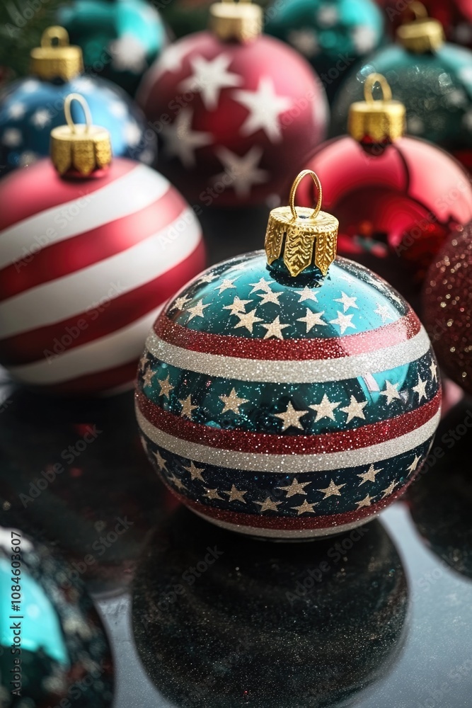 Close-up view of a Christmas ornament on a table, ideal for decorating or gift wrapping Close-up view of a Christmas ornament on a table, ideal for decorating or gift wrapping