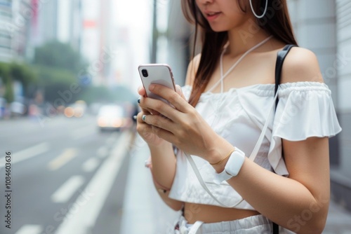 A person taking a moment to check their phone on a busy urban sidewalk