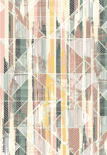 Diagonal stripes and antique brush painted carpet pattern