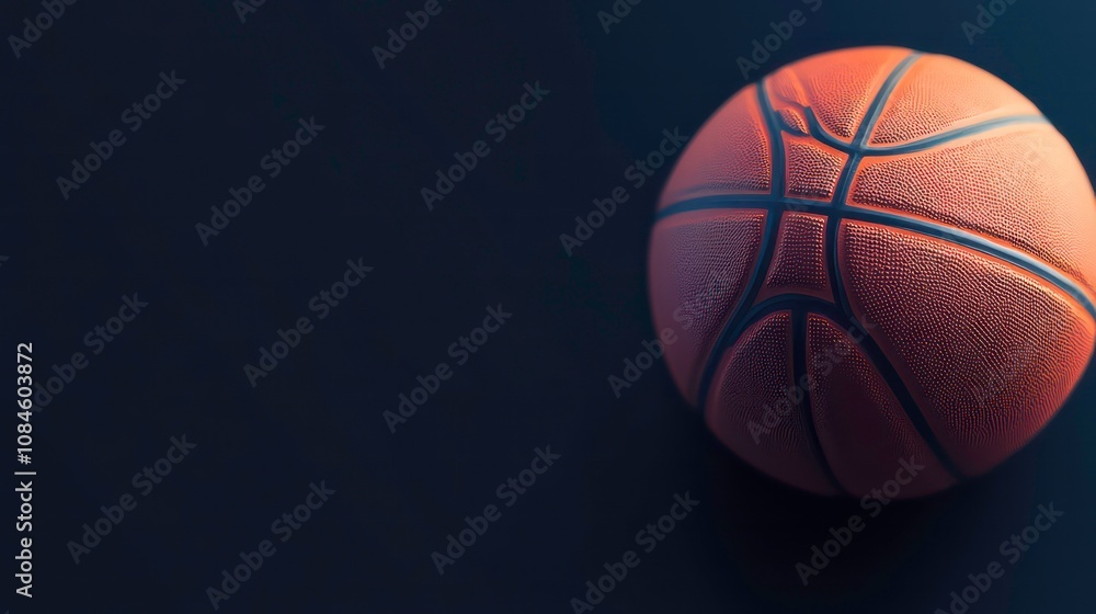 Obraz premium A close-up of a basketball on a dark background. The basketball is in focus, while the background is blurred.
