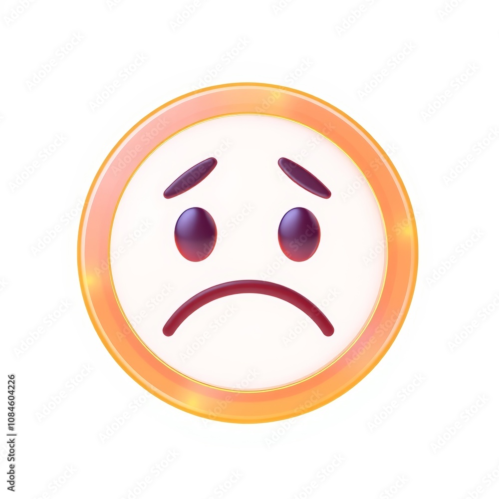 Fototapeta premium 3D Enchanted Sad Face Icon with Glowing-Rune Aesthetic for Whimsical Holographic Design, Versatile for Multiple Design Projects on White Background