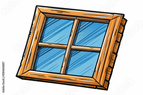 old wooden window vector on white isolated background, hand drawn sketch