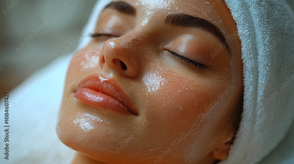 A serene moment of relaxation as a woman enjoys a rejuvenating facial treatment at a tranquil spa in the afternoon light A serene moment of relaxation as a woman enjoys a rejuvenating facial treatment at a tranquil spa in the afternoon light