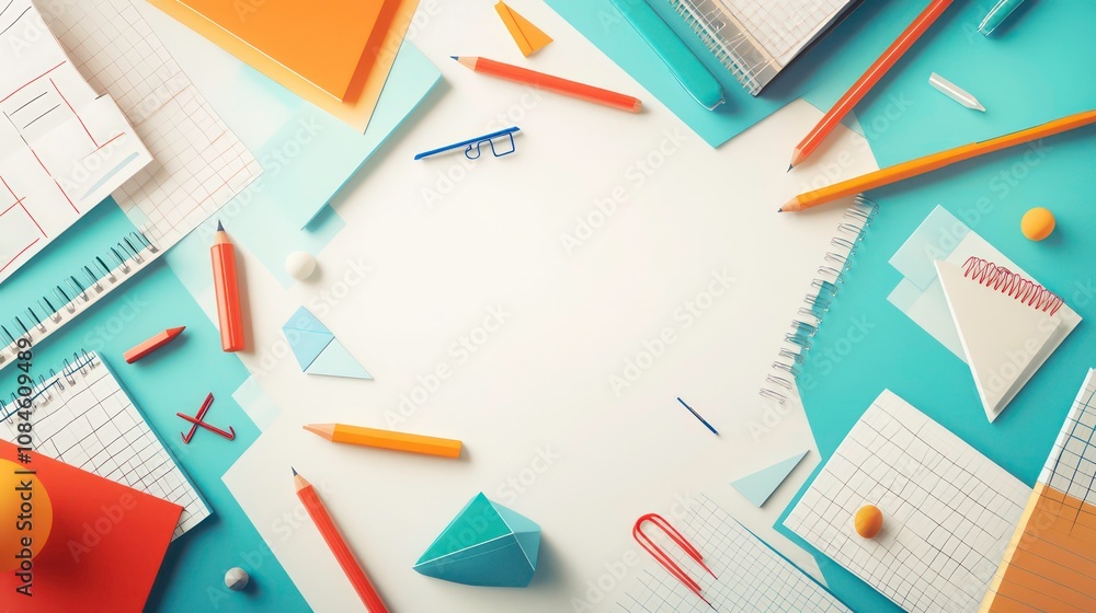 Obraz premium Animated back to school background featuring geometric shapes representing various academic subjects