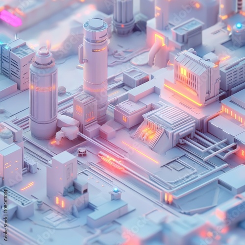 Futuristic Cityscape: A 3D Render of a Technological Metropolis